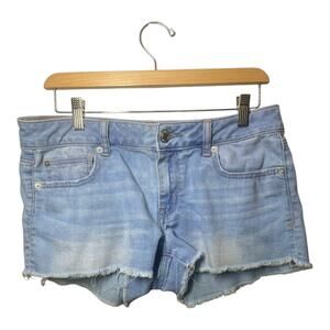 American Eagle Shortie Jean Shorts Denim Jorts Size 10 Stretch Fray Hem Cut Off